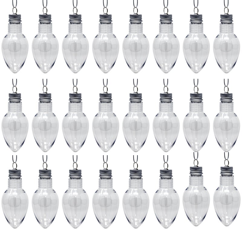 Creative Hobbies 4 Inch Fillable Christmas Ornaments, Light Bulb Ornaments Clear Plastic Fillable, Clear Craft Ornaments, Great for Candy - Pack of 24 - Image 1